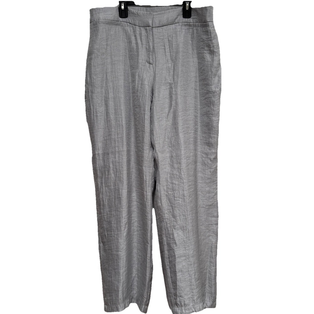 Chico's Size 2R Iridescent Pale Silver Pants Zip Front Elastic Wide Leg‎ Comfort